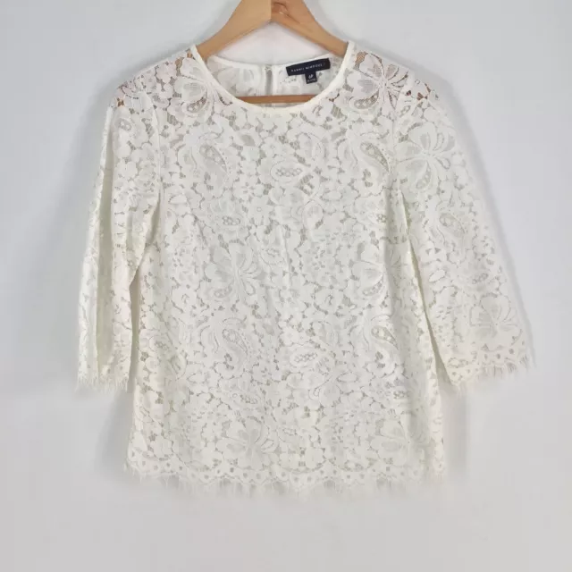 Dannii Minogue womens blouse top size 6 white floral lace 3/4 sleeve 059951