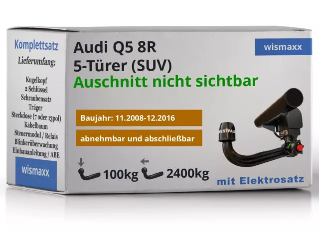 ANHÄNGERKUPPLUNG für Audi Q5 8R 8R 08-16 abnehmbar WESTFALIA +13pol E-Satz ABE