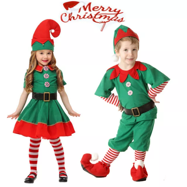 Costume elfo ragazzo ragazza bambini Santas Helper Natale fantasia abito su Natale