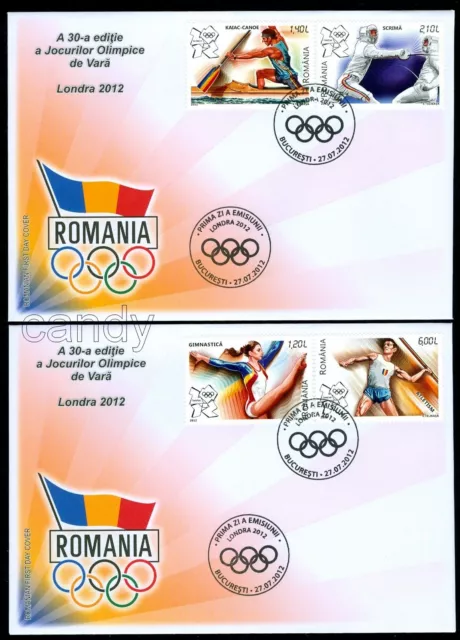2012 London Olympics,Fencing,Gymnastics,Kayak-canoe,Javelin,Romania,Mi.6636, FDC