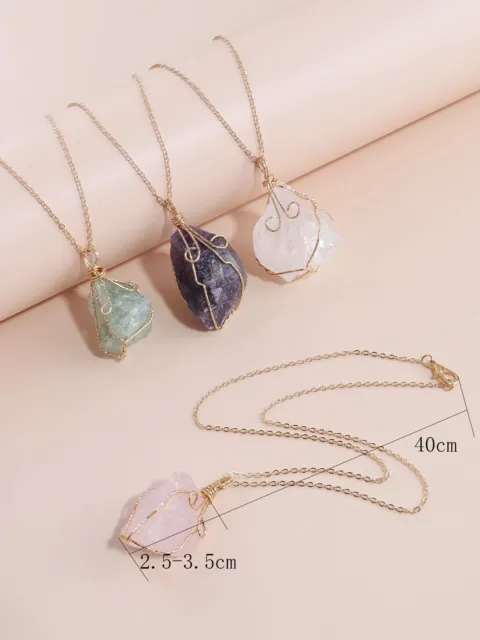 Natural Gemstone Necklace Chakra Stone Pendant Energy Healing Crystal with Chain 3