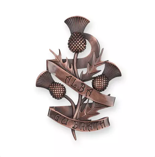 'Alba Gu Brath' Scottish Thistle Trio Chocolate Bronze Pewter Kilt Pin