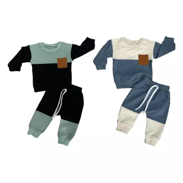 Toddler Baby Boys Pants Contrast Color Long Sleeve Crew Neck Sweatshirt El