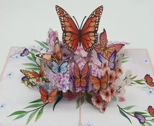 🦋 3D Pop Up Geburtstagskarte Schmetterlinge auf Blumenwiese Muttertag Mama
