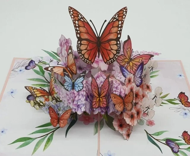 3D POP UP Card Birthday Card Butterflies on Flower Meadow Mother's Day ...