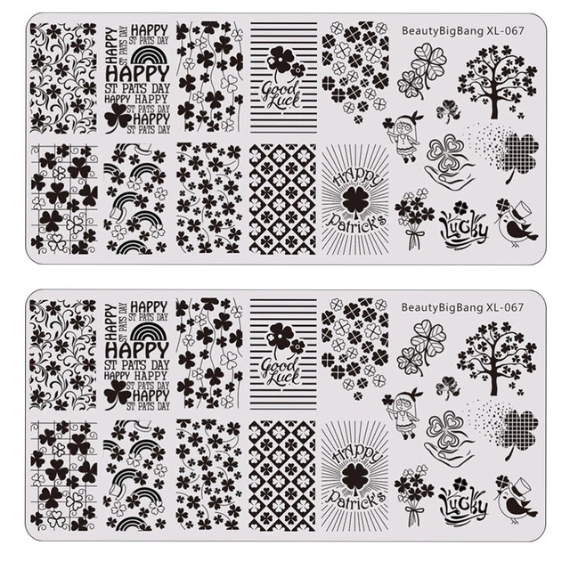 2 piezas plantillas para estampar uñas del día de San Patricio placas de manicura impresión de uñas