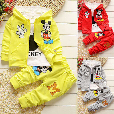 Bambini Bambino Ragazze Abiti Mickey Mouse cappotto con cappuccio + T-shirt + pantaloni Set 3pcs