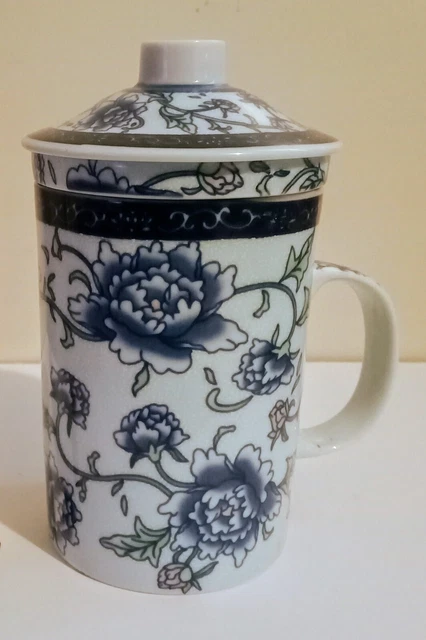 Tea Infuser Chinese cup/mug peony design marked