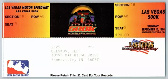 1996 Las Vegas Motor Speedway Indy IRL 500K Unused Ticket - Seat 5