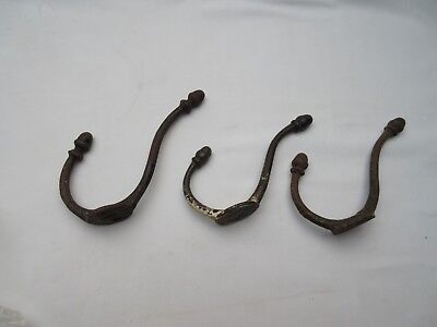 3 genuinely vintage cast iron acorn top hooks coat pegs