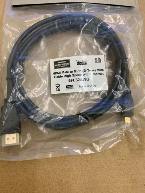 HDMI Male to Micro (D-Type) Male Cable High Speed w/ Ethernet 32AWG - 6 ft.