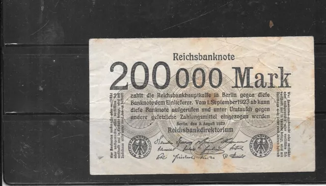 Germany German #100 1923 200000 Mark Vg Circ Old Banknote Paper Money Note
