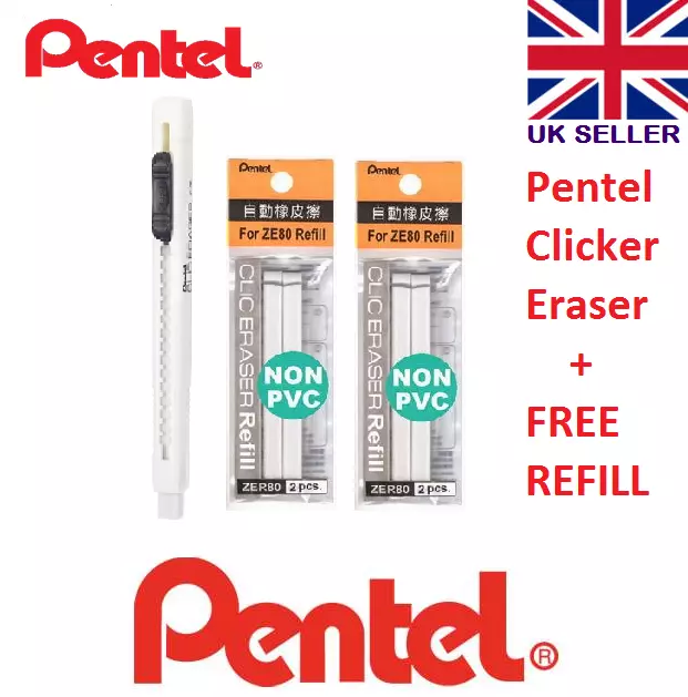 Pentel ZE81 einziehbarer nachfüllbarer Click Click Radierer Gummi Mine weiß