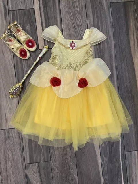 DISNEY STORE BELLE Costume Beauty Beast Dress Child Size 3T Yellow Gown ...