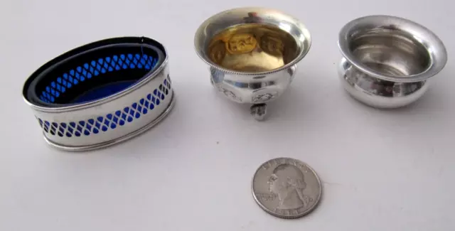 SET OF 3 Vintage Sterling Silver Miniature Salt & Pepper Cups RARE