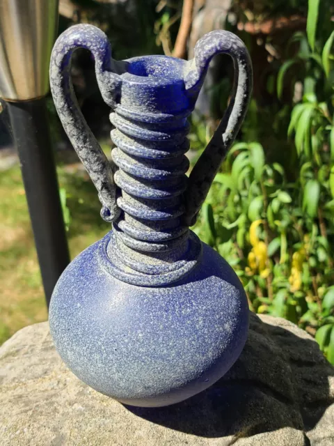 Cobalt Blue LAFIORE Spanish Textured Hand Blown Art Glass Vase MALLORCA