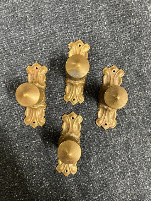 Set of 4 Unusual Decorative Antique Cabinet knobs with Integrated Backplate