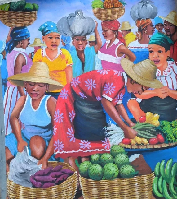 ORIGINAL HAITIAN ART Painting Artist Nixon Pierre 24"*20" Street Market