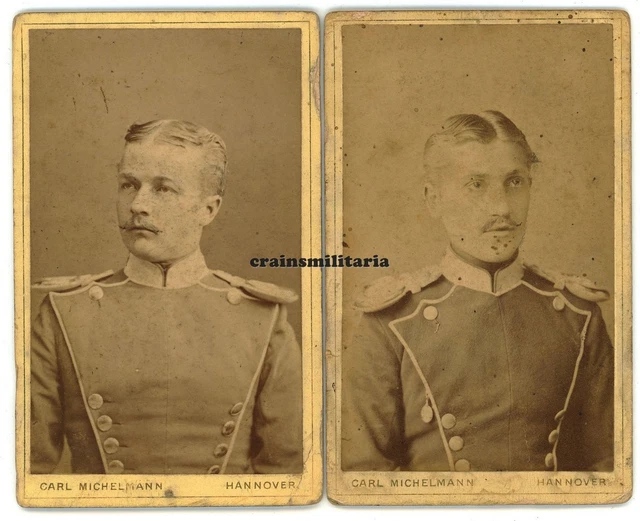 2x Orig. Foto CDV Portrait Soldaten m. Epauletten in HANNOVER ca 1880 Kavallerie