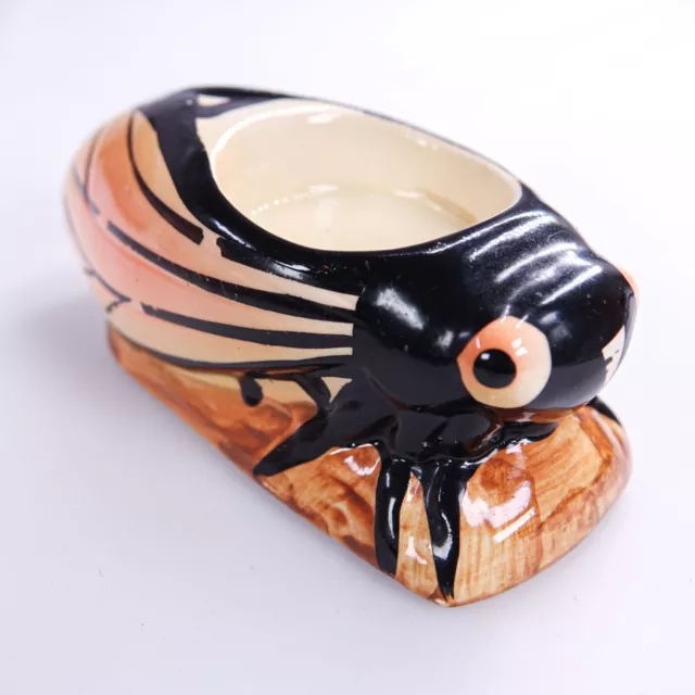 Vtg French Art Deco Cicada Tea Light Candle Holder Painted Ceramic Cricket Bug