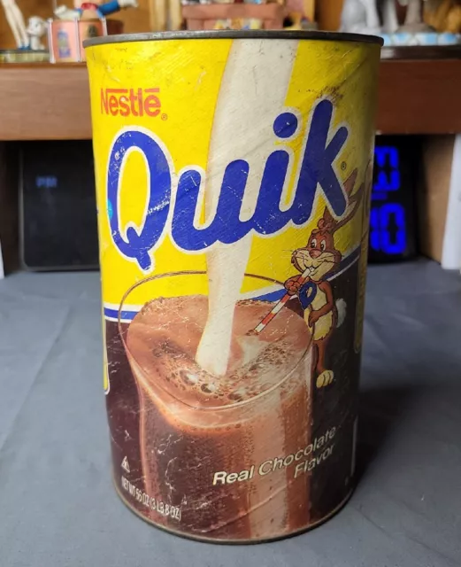 1980s Nestle Quik Container Tin Bunny Chocolate Milk Drink Mix