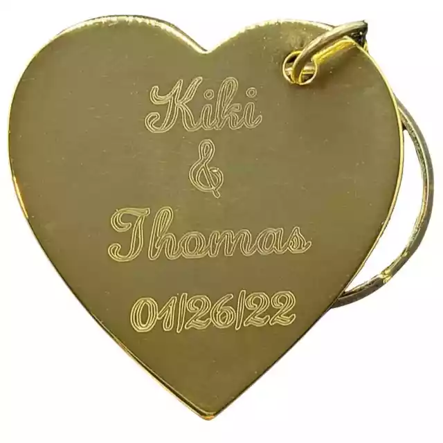 Personalized Gold Heart Brass Keychain Laser Engraved Gift for Her