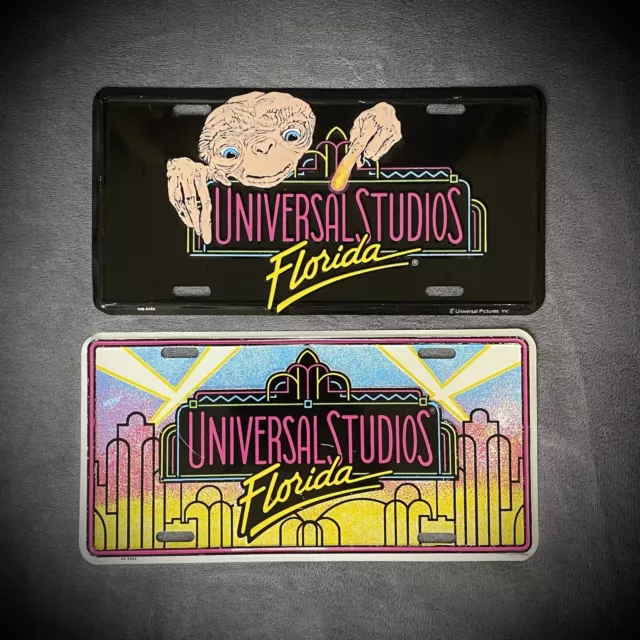 Set Of 2 Vintage ET Universal Studios Florida Tin License Plate Collectible