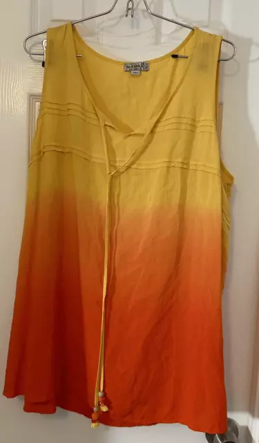 One world Women’s ombre Boho tank top blouse sleeveless yellow orange red