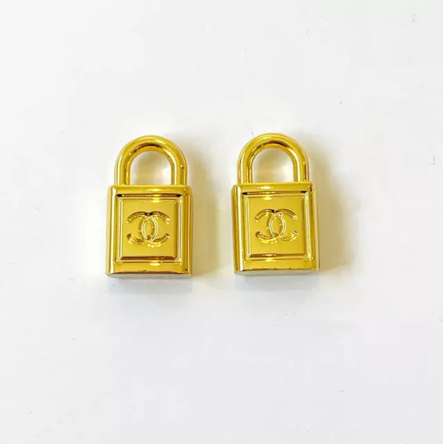 CHANEL METAL GOLD Lock Designer Buttons Zipperpull (Bundle set of 2) $28.00  - PicClick