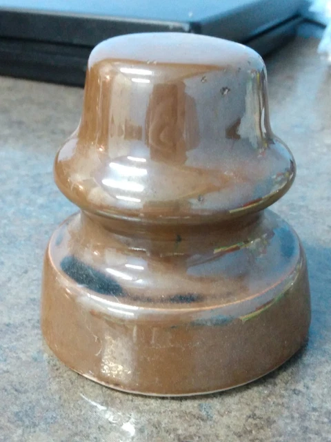 Vintage Brown Glazed Ceramic Porcelain Insulator - Unmarked - Pre Owned(tr)