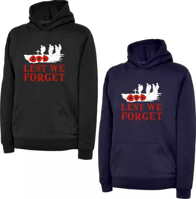 Lest We Forget Remembrance Day Hoodie Poppy Flower UK Armed Forces Martyrs Top