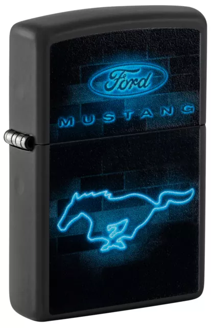 Zippo Ford Mustang Neon Logo Black Matte Windproof Lighter, 48404