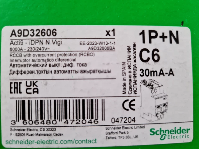 Disjoncteur Différentiel Schneider IDPN N – 20A Type A 30mA – Avec Prise Green’Up