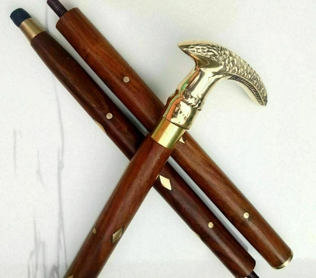 Victorian Solid Brass Head Handle Cane Antique brass Wooden Walking Stick Style