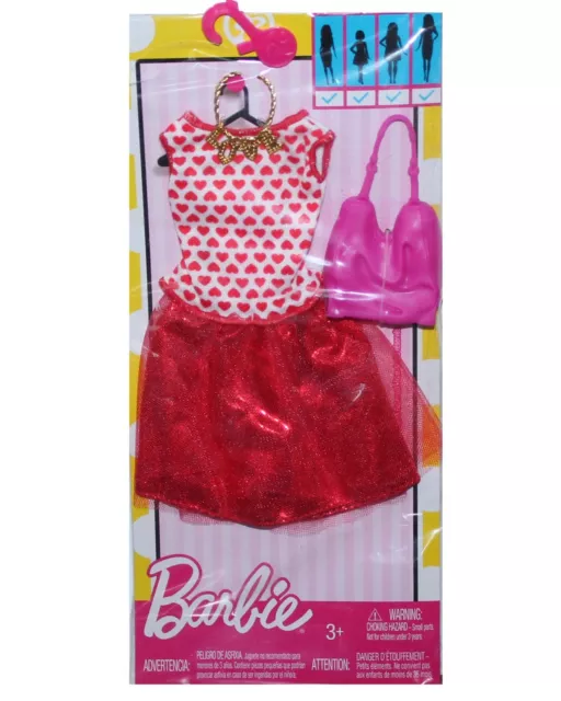 Genuine Mattel Barbie Doll Clothes Valentine's Day Hearts Dress Necklace Purse