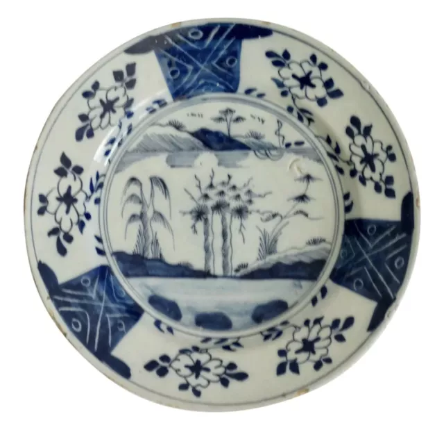 18th-Century Dutch Delft Faience Chinoiserie Charger Blue White