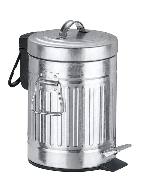 WENKO Step Trash Can with Lid and Pedal, Retro Metal Garbage Bin, for Bathroom,