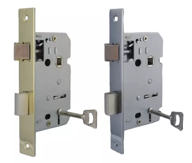 3 LEVER MORTICE SASH DOOR LOCK 64mm Brass Plated or Silver Fire Rated 2 keys D10