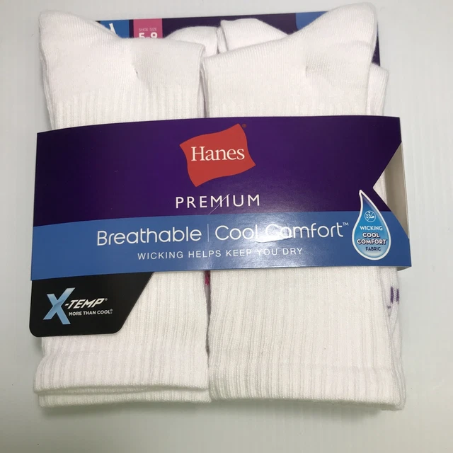 Hanes Women's Premium Cool Comfort Crew Socks, 6 pairs, Shoe Size 5-9, Free Ship
