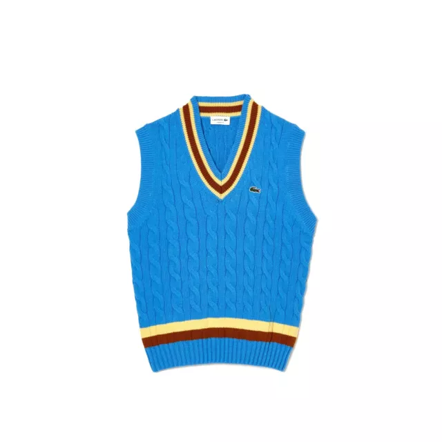 Lacoste Classic Fit Wool Sweater Vest V-Neck Contrast Striped Size XL BNWT £160