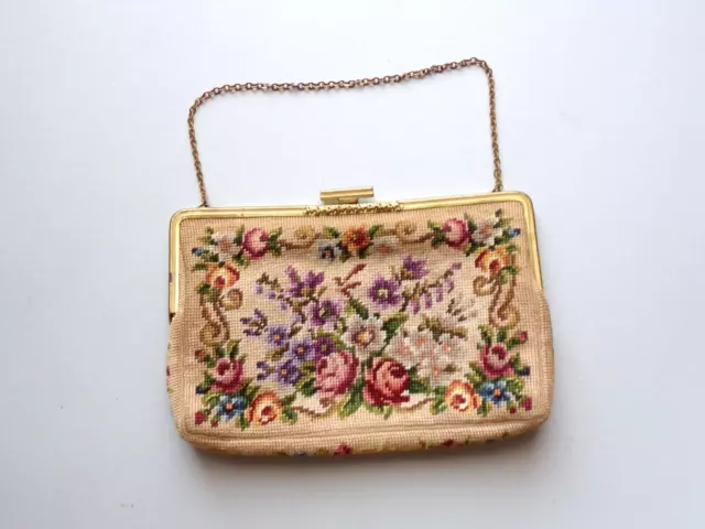 Antike Jolles Austria Abendtasche Petit Point Stickerei Blumen Dekor