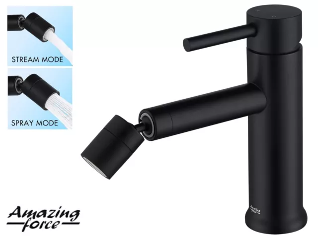 Modern Basin Mixer Tap 360° Bathroom Sink Taps Faucet Mono Matte Black With Hose