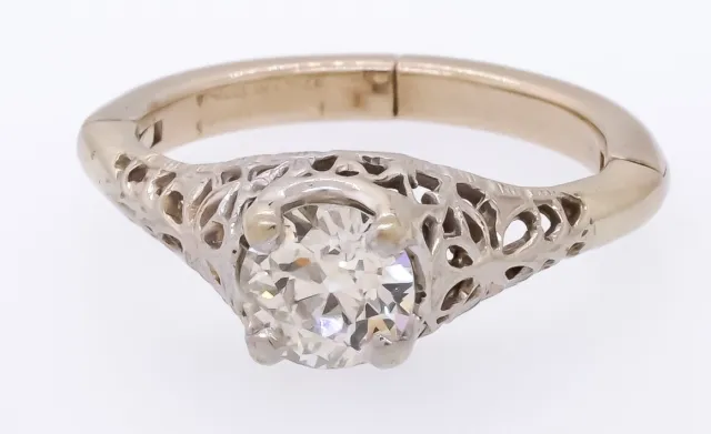Antique 14K WG 078CT diamond filigree ring w