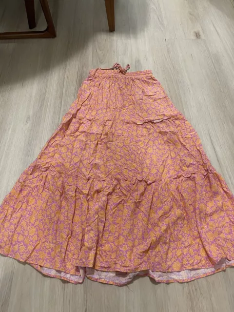 thanne 10 pink orange floral tiered volume skirt maxi boho
