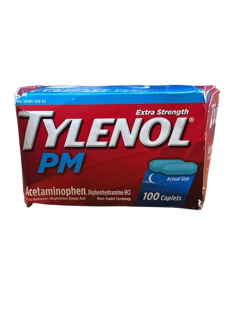 Tylenol PM Extra Strength Pain Reliever & Sleep Aid Caplets  100ct Exp 03/2024