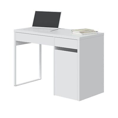 Mesa consola escritorio cajones, mesa blanca para despacho con estantería, Eda