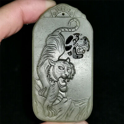 Chinese old rare hetian jade Jadeite pendant necklace hand-carved statue tiger