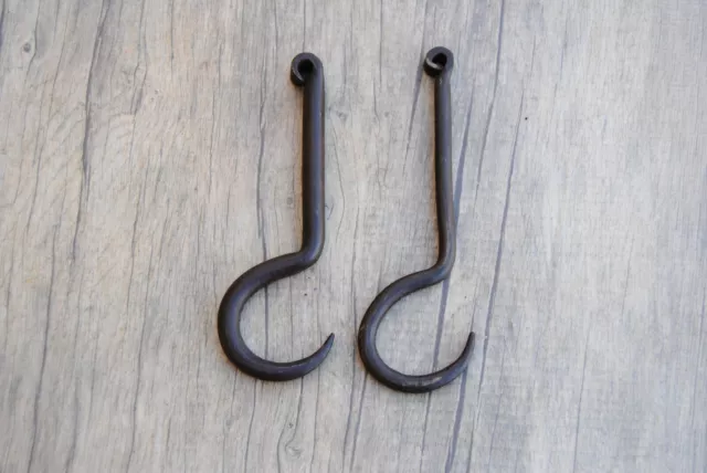 Vtg large Iron Meat Hanging BUTCHERS grappling game Hook Blacksmith forged 2pcs