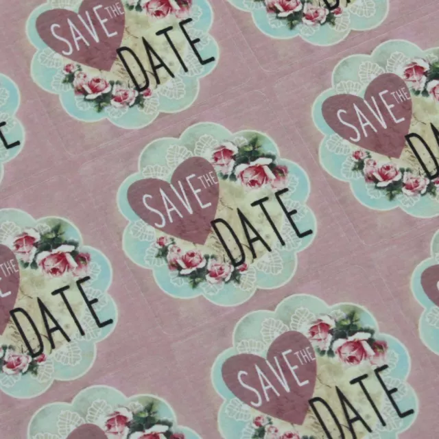 Save the Date rosa Blumenmuster quadratische Aufkleber x 35 - Hochzeit Verlobung