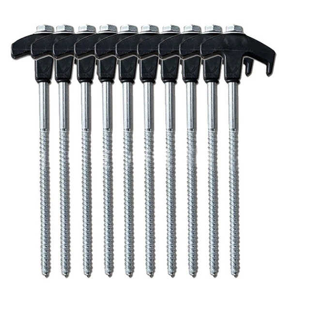 10 Piquets De Tente à Visser 20 Cm – Acier Carbone, Clé & Extracteur – Fixation Ultra Solide Pour Tous Les Sols, Même Durs !